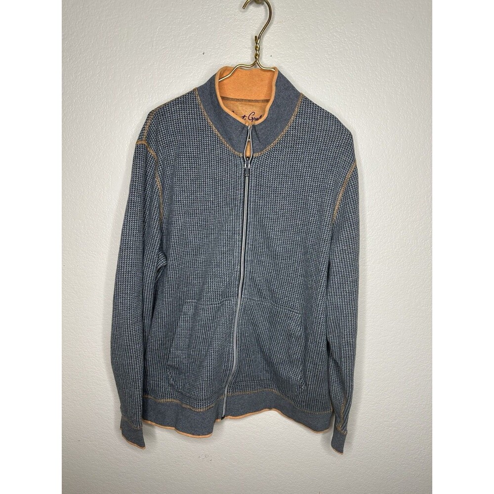 ROBERT GRAHAM Mens XL Hyde Rivers Navy Blue Orange Reversible Full Zip Sweater